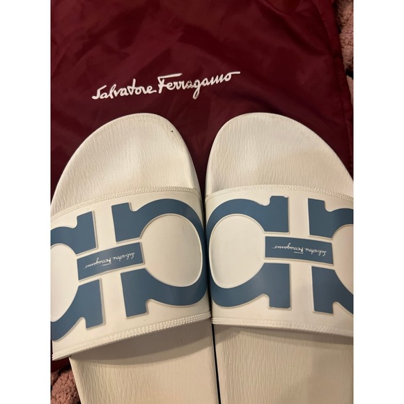 Salvatore Ferragamo Groove Men\'s Sandals Size 11 Slide White